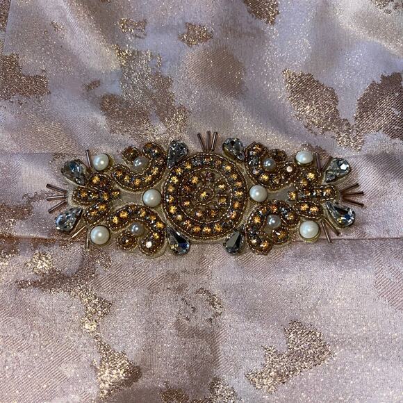 Eliza J Fit & Flare Dress Rose Gold Metallic Embellished Pearls - Picture 11 of 16